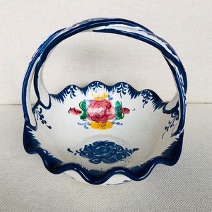 Vintage Hand Painted Basket w/Braided Handle